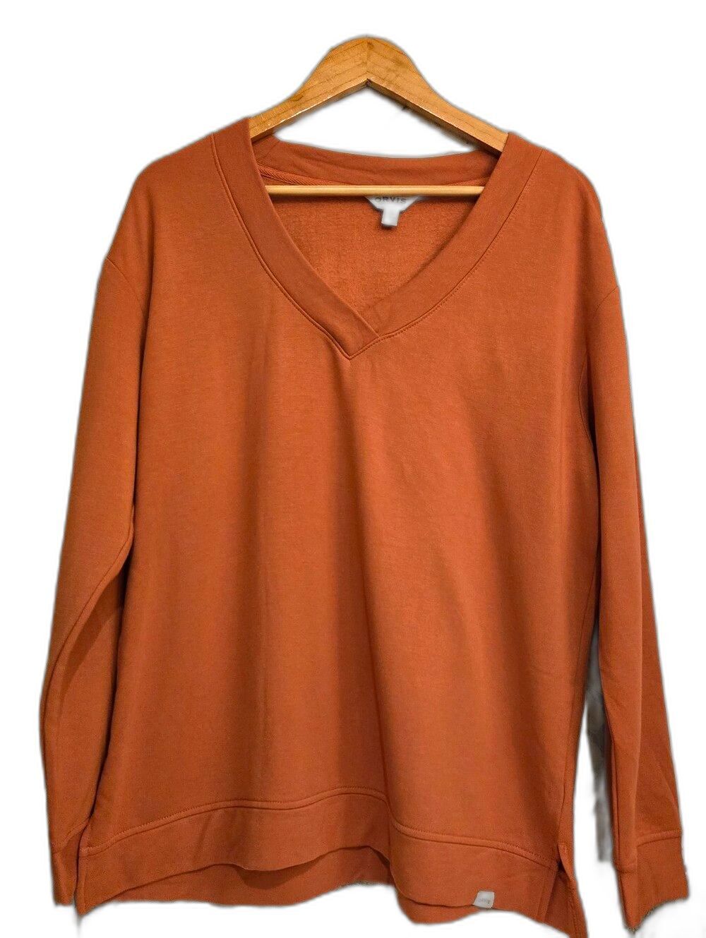 ORVIS Women's V-Neck Dropped Shoulders Ultra Soft Sweatshirt - Size L Athleisure